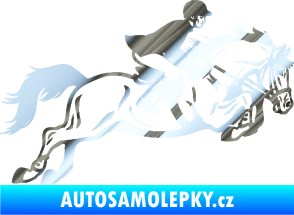 Samolepka Kůň 059  pravá jezdec na koni parkur chrom fólie stříbrná zrcadlová