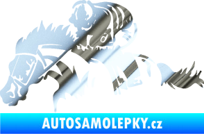 Samolepka Kůň 075 levá závod s jezdcem, dostihy chrom fólie stříbrná zrcadlová