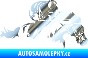 Samolepka Kůň 075 pravá závod s jezdcem, dostihy chrom fólie stříbrná zrcadlová