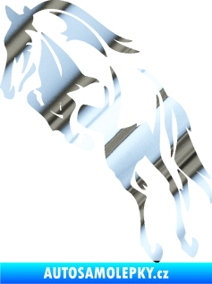 Samolepka Kůň 099 levá ve skoku na zadních chrom fólie stříbrná zrcadlová