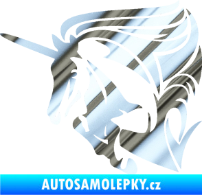 Samolepka Kůň jednorožec 001 levá chrom fólie stříbrná zrcadlová