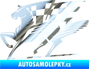Samolepka Kůň racing 001 levá se šachovnicí chrom fólie stříbrná zrcadlová