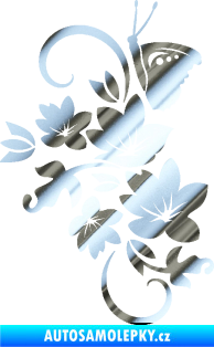 Samolepka Květina dekor 005 levá s motýlkem chrom fólie stříbrná zrcadlová