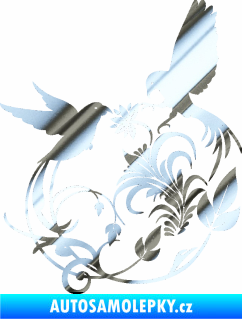Samolepka Květina dekor 006 pravá ptáčci chrom fólie stříbrná zrcadlová