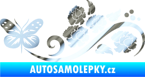 Samolepka Květina dekor 015 levá s motýlem chrom fólie stříbrná zrcadlová