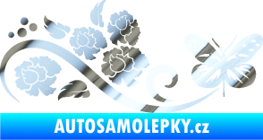 Samolepka Květina dekor 015 pravá s motýlem chrom fólie stříbrná zrcadlová