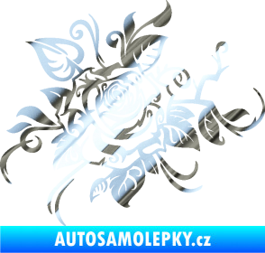 Samolepka Květina dekor 016 levá růže chrom fólie stříbrná zrcadlová