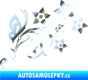 Samolepka Květina dekor 047 pravá s motýlem chrom fólie stříbrná zrcadlová