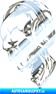 Samolepka Lebka 016 levá se sluchátky chrom fólie stříbrná zrcadlová