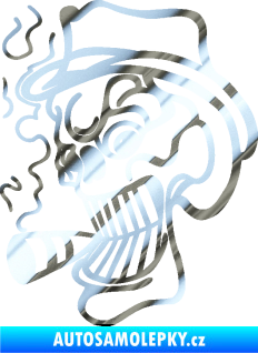 Samolepka Lebka 020 levá crazy s cigaretou chrom fólie stříbrná zrcadlová