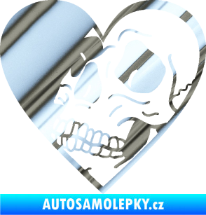 Samolepka Lebka 062 levá v srdíčku chrom fólie stříbrná zrcadlová