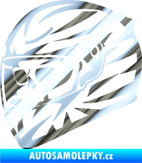 Samolepka Lebka s motohelmou 001 levá chrom fólie stříbrná zrcadlová
