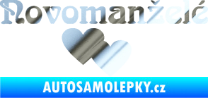 Samolepka Novomanželé 001 nápis se srdíčky chrom fólie stříbrná zrcadlová