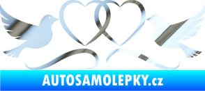 Samolepka Novomanželé 002 holubičky se srdíčky chrom fólie stříbrná zrcadlová