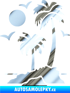 Samolepka Ostrov 002 levá palmy a moře chrom fólie stříbrná zrcadlová