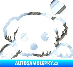 Samolepka Pes 057 pravá se srdíčkem chrom fólie stříbrná zrcadlová