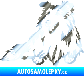 Samolepka Pes 162 levá sheltie chrom fólie stříbrná zrcadlová