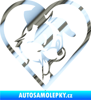 Samolepka Pes 172 pravá v srdíčku chrom fólie stříbrná zrcadlová