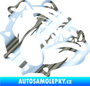 Samolepka Pes 174 pravá rozzuřený buldok chrom fólie stříbrná zrcadlová