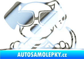 Samolepka Pes s brýlemi 101 levá v autě chrom fólie stříbrná zrcadlová