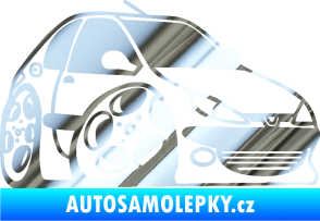 Samolepka Peugeot 206 karikatura pravá chrom fólie stříbrná zrcadlová