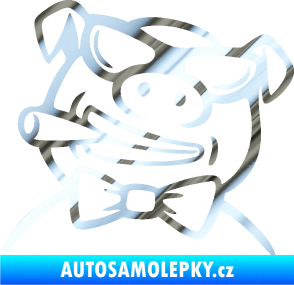 Samolepka Prase 005 levá s doutnikem chrom fólie stříbrná zrcadlová