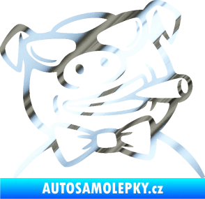 Samolepka Prase 005 pravá s doutnikem chrom fólie stříbrná zrcadlová