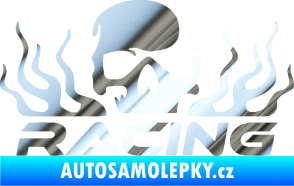 Samolepka Racing nápis s lebkou pravá chrom fólie stříbrná zrcadlová