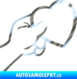 Samolepka Ruka se srdíčkem pravá chrom fólie stříbrná zrcadlová