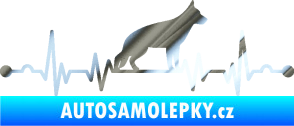 Samolepka Srdeční tep 014 pravá německý ovčák chrom fólie stříbrná zrcadlová
