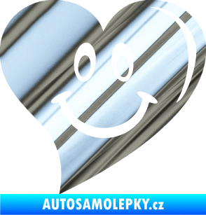 Samolepka Srdíčko 014 pravá s úsměvem chrom fólie stříbrná zrcadlová