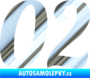 Samolepka Startovní číslo 02 typ 3 chrom fólie stříbrná zrcadlová