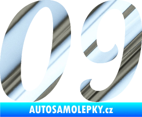 Samolepka Startovní číslo 09 typ 3  chrom fólie stříbrná zrcadlová