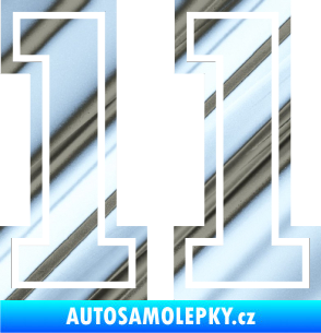 Samolepka Startovní číslo 11 typ 5 chrom fólie stříbrná zrcadlová