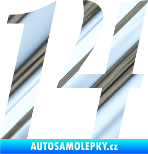 Samolepka Startovní číslo 14 typ 3      chrom fólie stříbrná zrcadlová