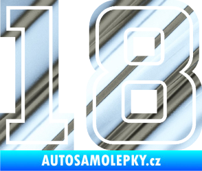 Samolepka Startovní číslo 18 typ 5 chrom fólie stříbrná zrcadlová