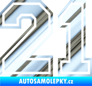Samolepka Startovní číslo 21 typ 4 chrom fólie stříbrná zrcadlová