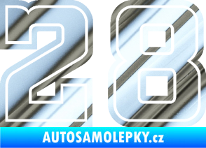 Samolepka Startovní číslo 28 typ 5 chrom fólie stříbrná zrcadlová