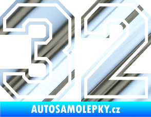 Samolepka Startovní číslo 32 typ 4 chrom fólie stříbrná zrcadlová