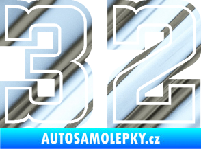 Samolepka Startovní číslo 32 typ 5 chrom fólie stříbrná zrcadlová