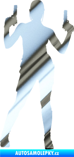 Samolepka Střelkyně 002 pravá girl with gun chrom fólie stříbrná zrcadlová