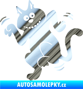 Samolepka Veselá kočka levá chrom fólie stříbrná zrcadlová