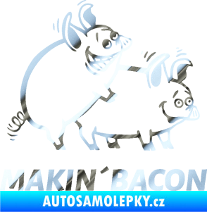 Samolepka Veselá prasátka makin bacon pravá chrom fólie stříbrná zrcadlová