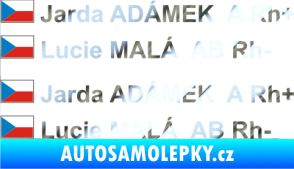 Samolepka Vlajka ČR se jménem a krevní skupinou chrom fólie stříbrná zrcadlová