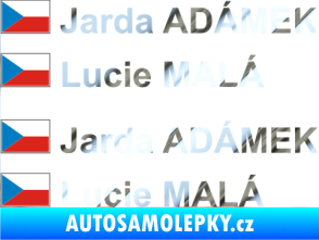 Samolepka Vlajka ČR se jménem chrom fólie stříbrná zrcadlová