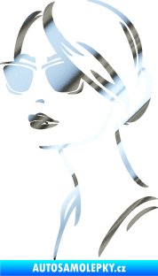 Samolepka Žena tvář 003 levá s brýlemi chrom fólie stříbrná zrcadlová