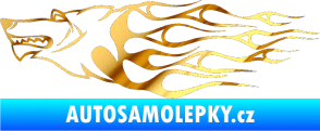Samolepka Animal flames 017 levá vlk chrom fólie zlatá zrcadlová