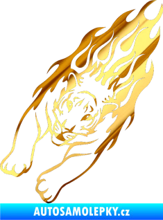 Samolepka Animal flames 024 levá tygr chrom fólie zlatá zrcadlová
