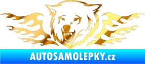Samolepka Animal flames 034 levá  vlk chrom fólie zlatá zrcadlová