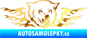 Samolepka Animal flames 034 pravá  vlk chrom fólie zlatá zrcadlová